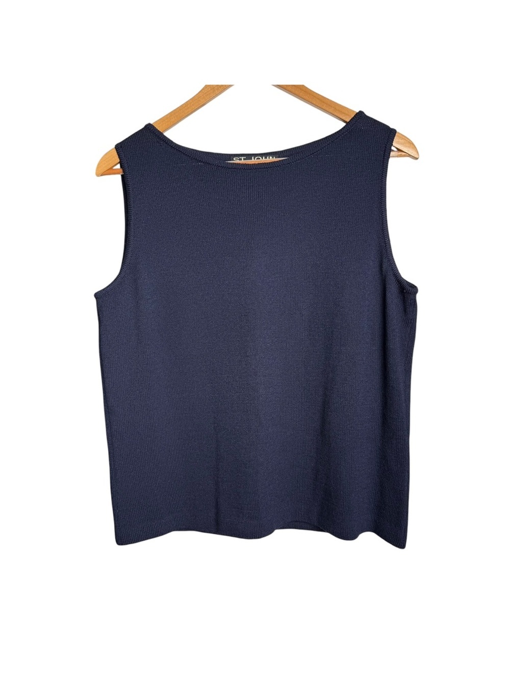 St John Basics Sanatana Knit Tank Top Size Medium Navy Blue Wool Shell RoundNeck